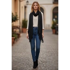 Calvin Klein Black‎ Pleated Sheer Lightweight Scarf Wrap Accessory